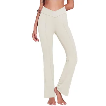 Women Casual Active Fit Pants Elastic High Waist Slim Fit Bootcut Pants Daily Running Exercise Yoga Line Splicing Trousers 1