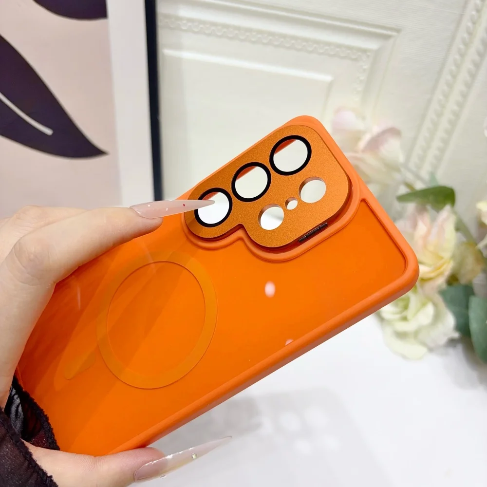 Premium Glossy Magnetic Folding Bracket Case with Glass Lens Protection