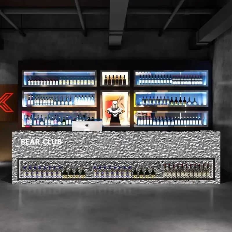 Restaurant Reception Desk Grocery Store Counter Table Beauty Salon Storage Gold Floaoting Shelf Modern Shop Front Atelier Pink
