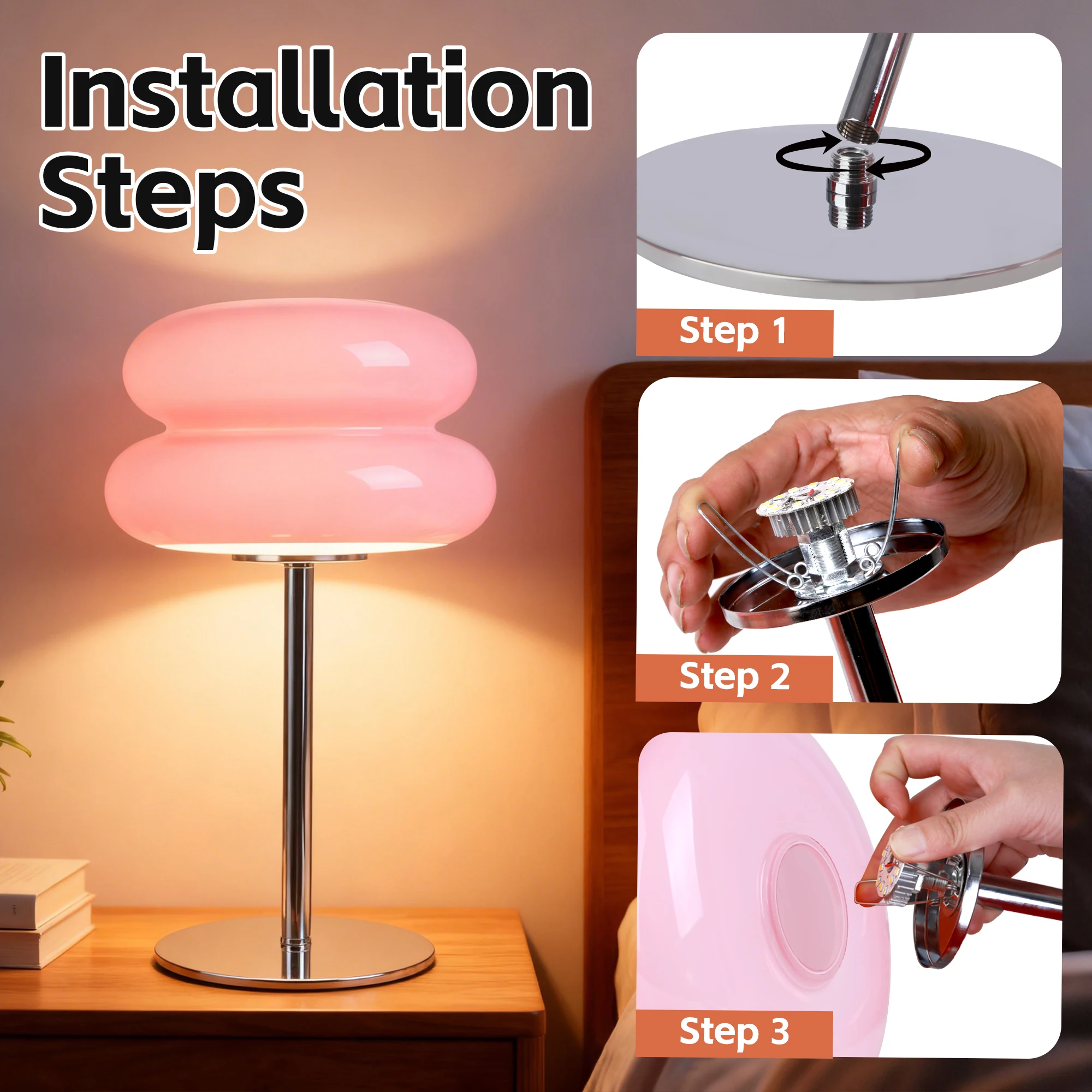 Table Lamp for Bedroom,Mid Century Modern Lamp for Nightstand, Dimmable Retro Egg Tart Bedside Small Lamps,Unique Home Mushroom