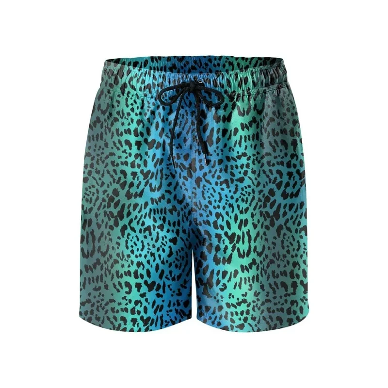 2024 Men's Casual Shorts Men's Leopard Print 3D Printed Beach Shorts Casual Suitable for Surfboard Personality Summer 4