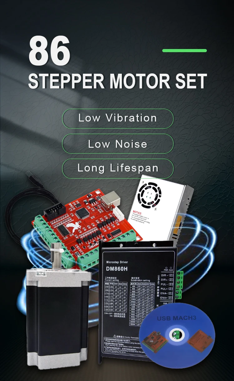 Nema34 Schrittmotor-Set Drehmoment 4,5 Nm/7,5 Nm/(L=114 mm) 8,5 Nm+DM860H/MA860H Treiber+MACH3 4/5-Achsen-Steuerplatine+60 V Netzteil – Detail 1