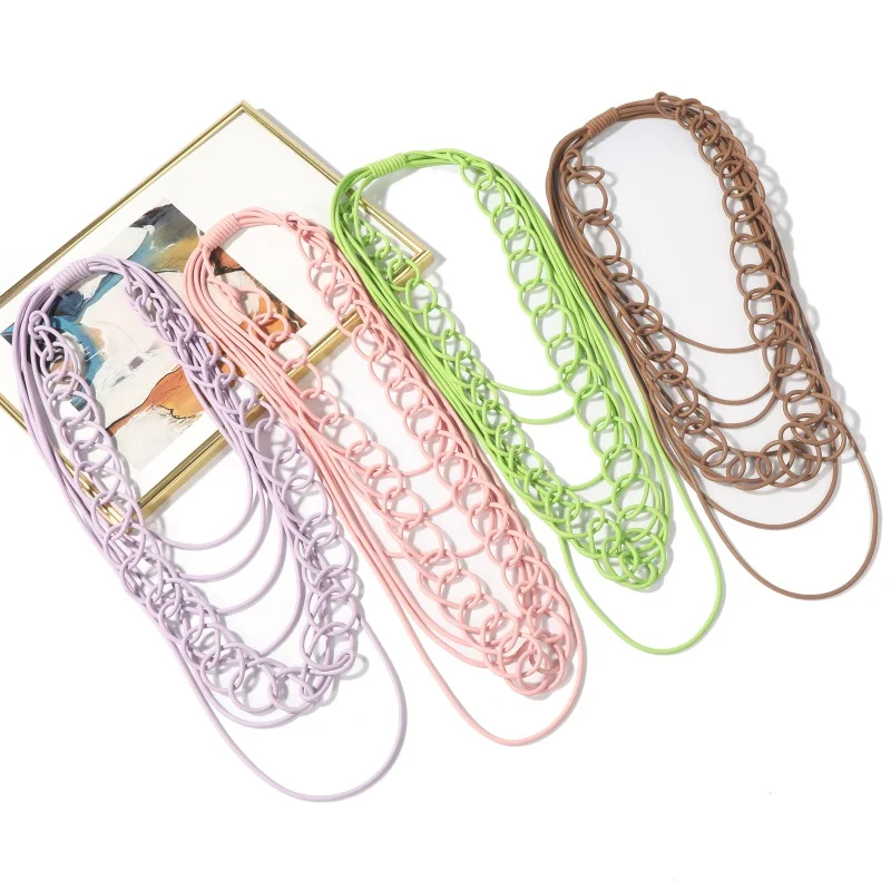 

New Handmade Women Necklaces Cute/Romantic Style Sweater Chain Colourful Silicone Rubber Rope Chain Hot Sale Clothes Accessories