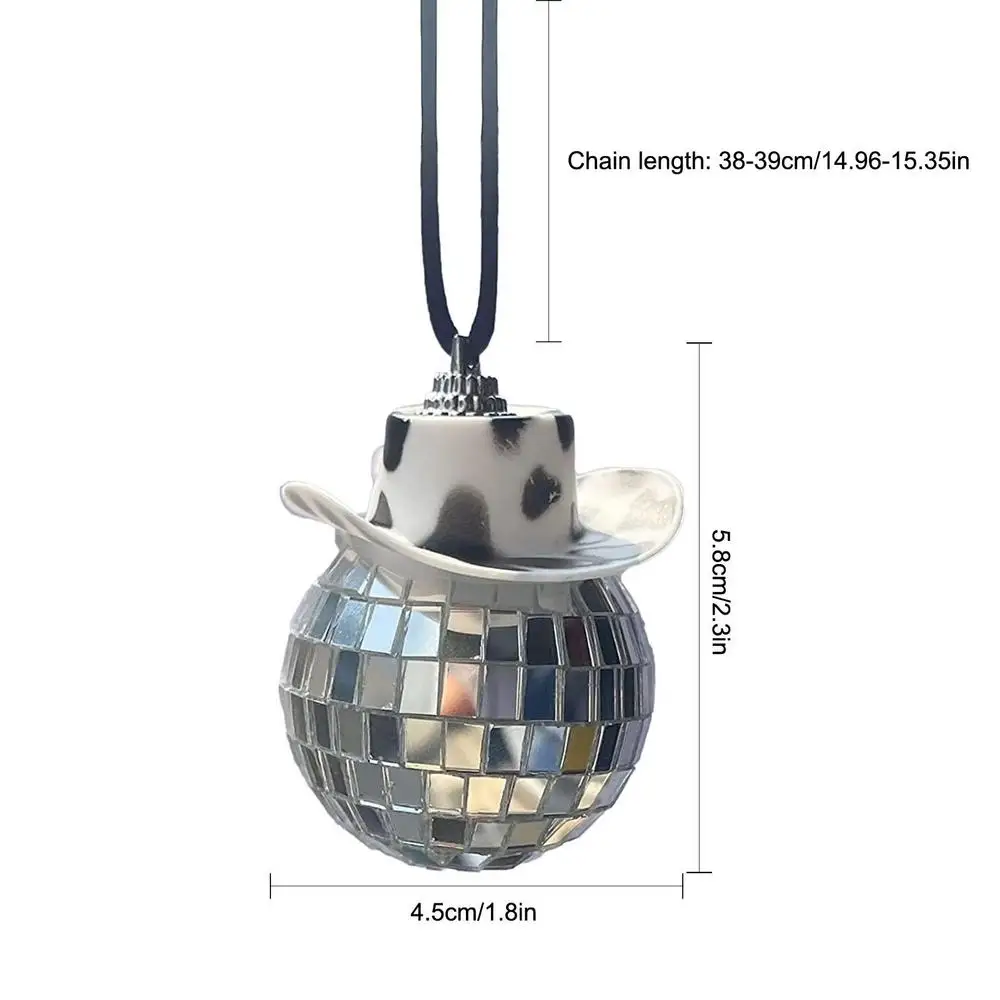 Description Picture 2 of itemDisco Ball with Cowboy Hat for Car Rear View Charm Decoration Reflective Hanging Ornament for Birthday Party Wedding Supplies