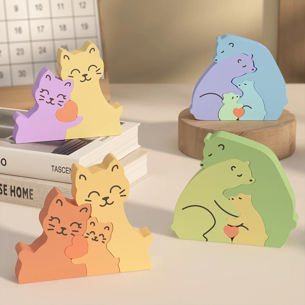Dogs Family Puzzles Clay Silicone Mold Cat Bear Elephant Gypsum Plaster Mould Animal Craft Ornament Cement Concrete Resin Mold