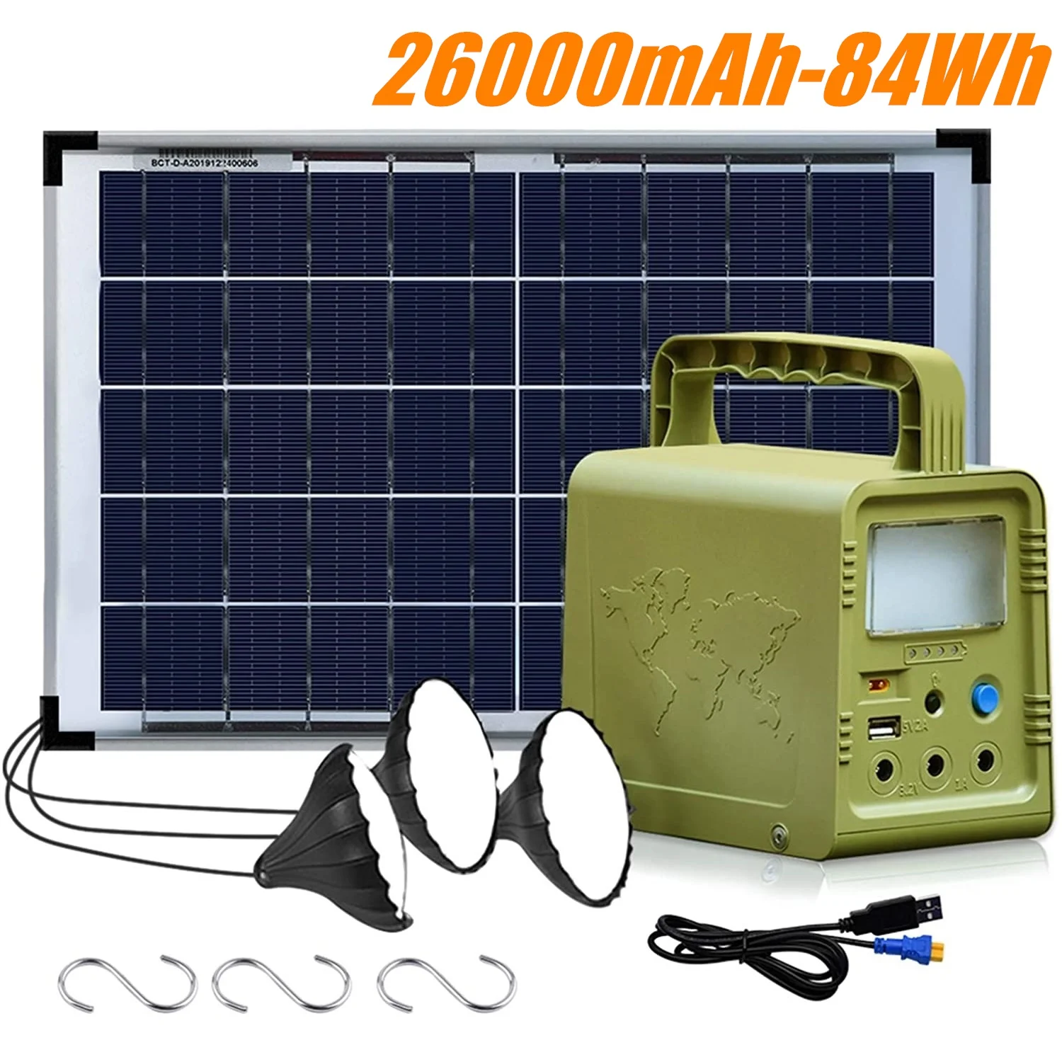 42Wh/84Wh Solar Panel Generator Lights Home Outdoor Camping Solar Energy Power Generator Lighting Kit USB Charge 3Pcs Led Light small solar lights Solar Lamps