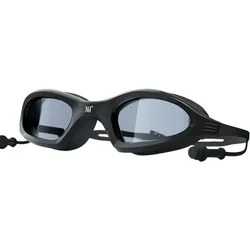 HD Waterproof Anti-Fog Swimming Goggles & Silicone Cap Set (Black with earplug)