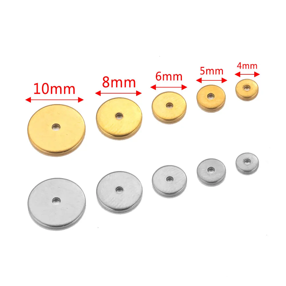 50 Stück flache Distanzperlen aus Edelstahl für die Schmuckherstellung, PVD 18 Karat vergoldete lose Perlen für Armband, DIY-Schmuckzubehör – Detail 2