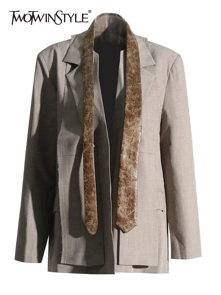 

Женский блейзер TWOTWINSTYLE, Осенний сплошные блейзеры с отложным воротником и длинными рукавами, на пуговицах