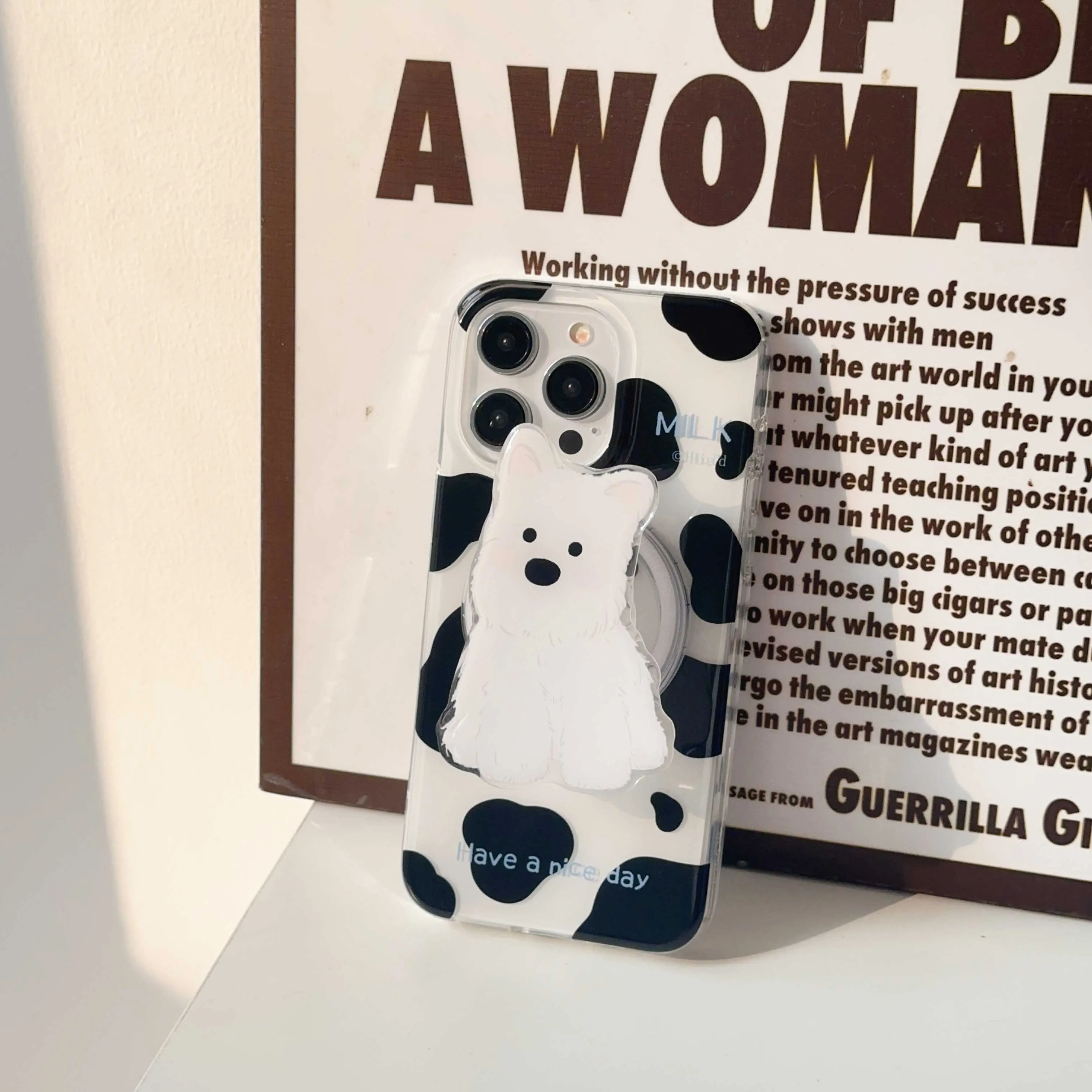 3D Dog Puppy Magnetic Cow Stripes Phone Case for iPhone