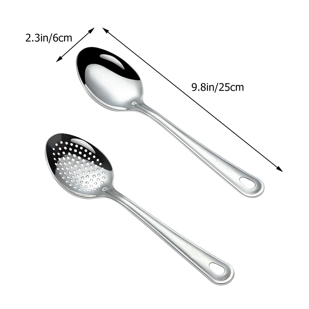 2 Pcs Stainless Steel Serving Spoon Household Spoons Slotted Appliance Portable Utensils Daily Dinner stainless steel spoon