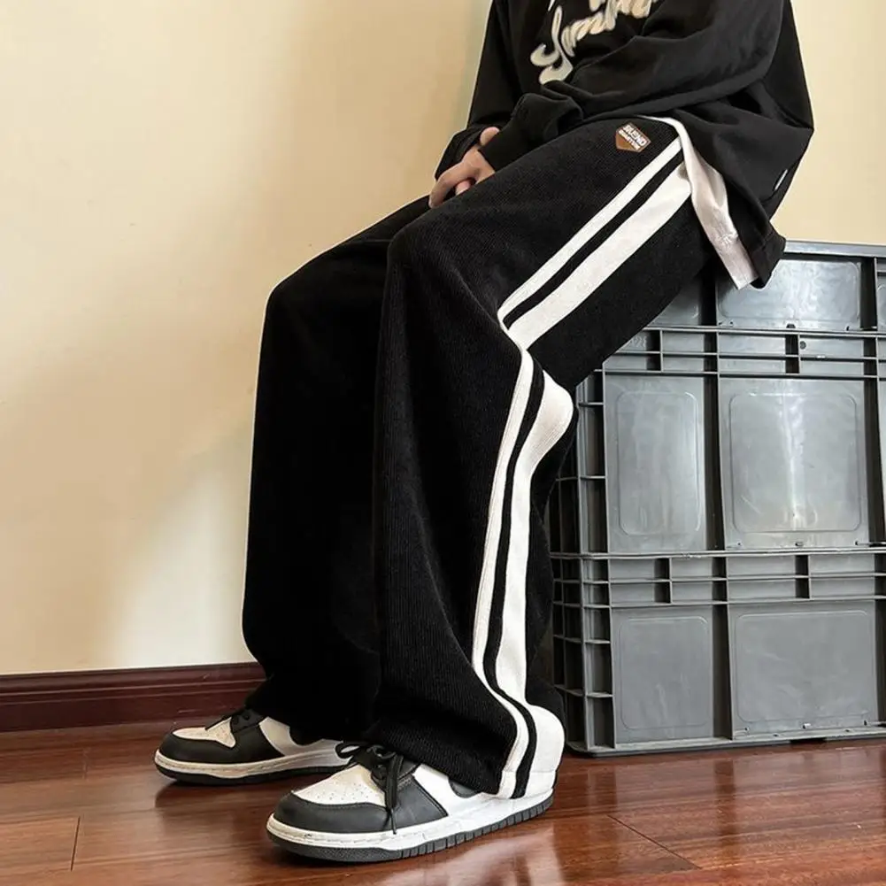 

Hip Hop Long Trousers Fashionable Men's Wide Leg Sweatpants with Striped Detailing Fleece Lining Stylish Hip Hop for Casual