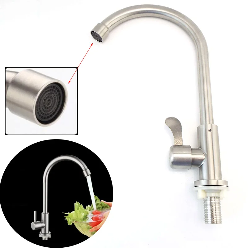 

Single Hole Kitchen Sink Faucet Head Sprayer 304 Stainless Steel Cold Water Spout Tap Brushred Stream 360 Degree Flexible v27