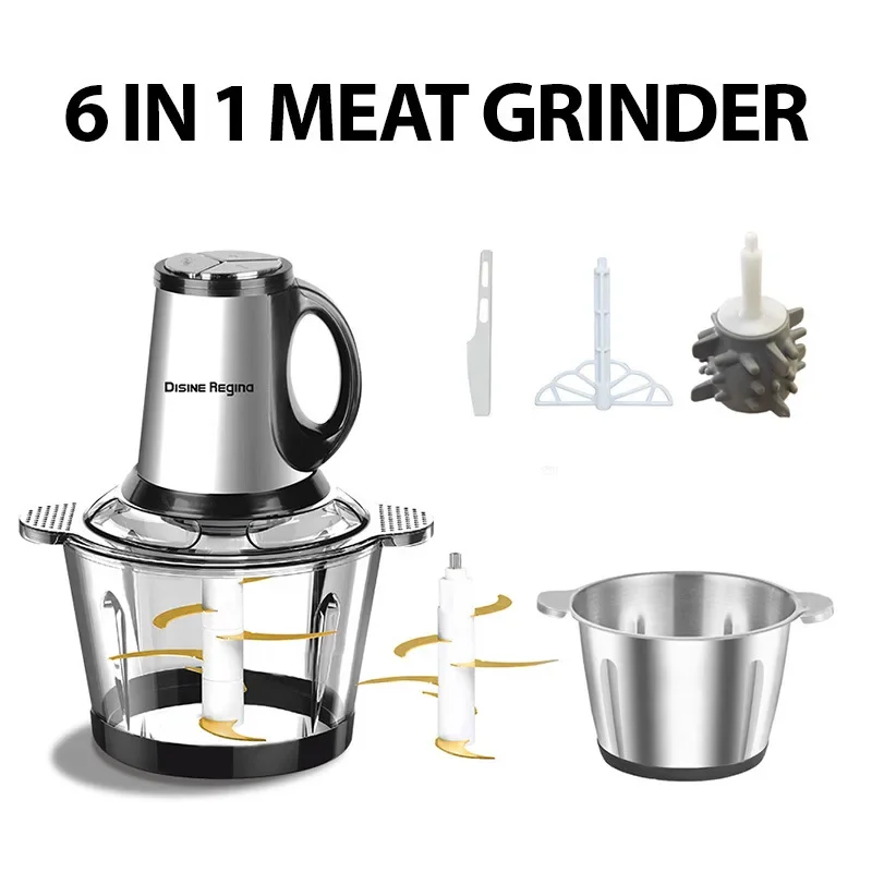 6-in-1 Multifunctional Meat Grinder 3.5L Glass Bowl 6-Blade Gold Edition Stainless Steel Electric Chopper 5