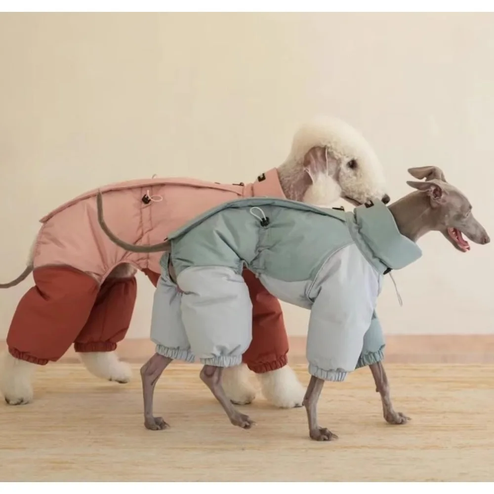 Four-Feet Dog Down Coat, Warm Dogs Pajamas Jumpsuit ,Winter Pet Clothes Greyhound Whippet Large Breeds,Button-On Puppy Jacket