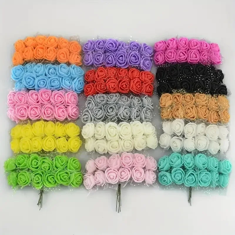 Decoration Scrapbooking DIY Craft Wreath Gift Mini Flowers 144pcs 2cm Foam Artificial Rose Flower Heads for Wedding Party Home