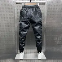Winter thickened PU leather pants for men's small feet straight casual cool motorcycle pants  pantalon de cuero hombre  겨울바지 5