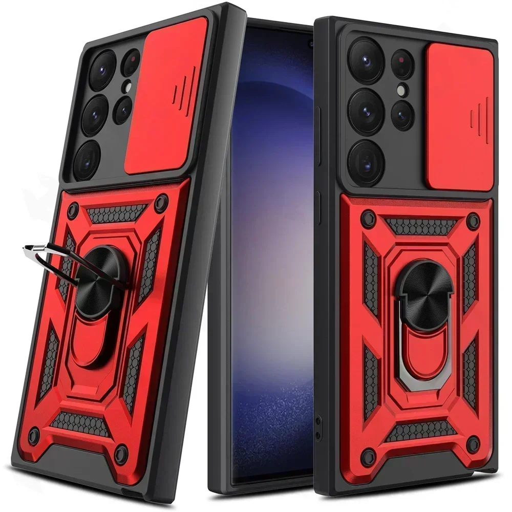 All-in-One Camera Lens Protector Phone Case with Rotating Ring Stand and Armor Cover