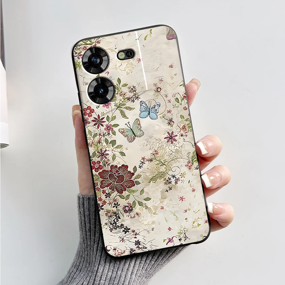 Stylish Black Silicone Phone Case with Pattern - Slim and Soft  Cover