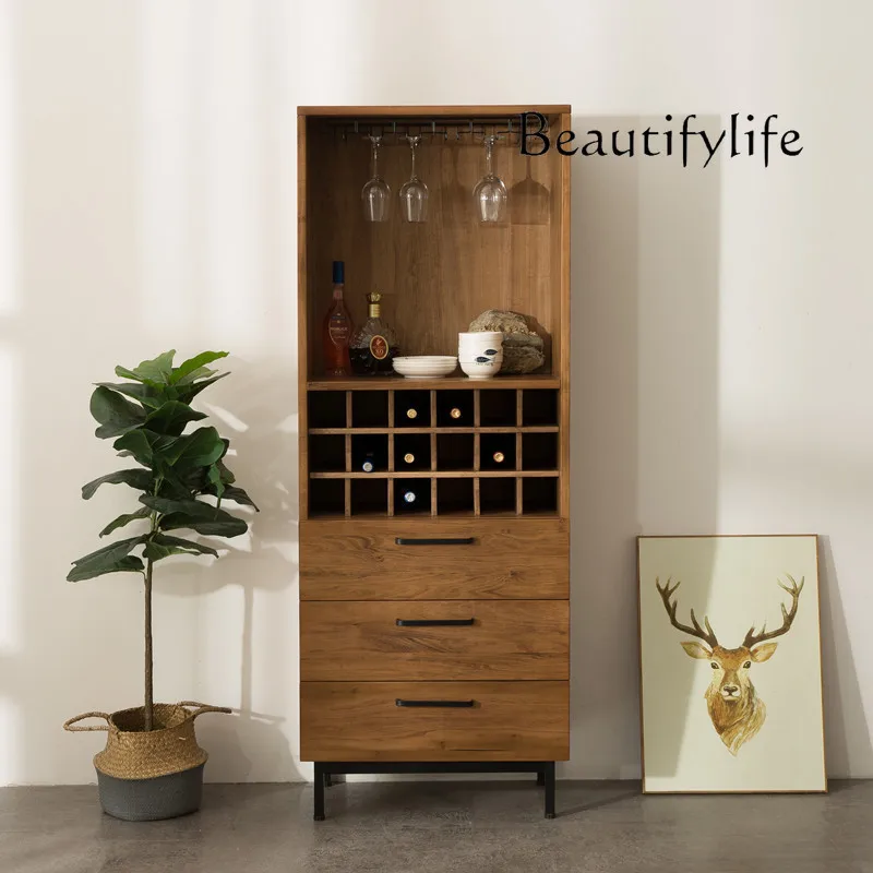 

American-Style Antique Solid Wood Wine Cabinet Household Multi-Functional Curio Cabinet