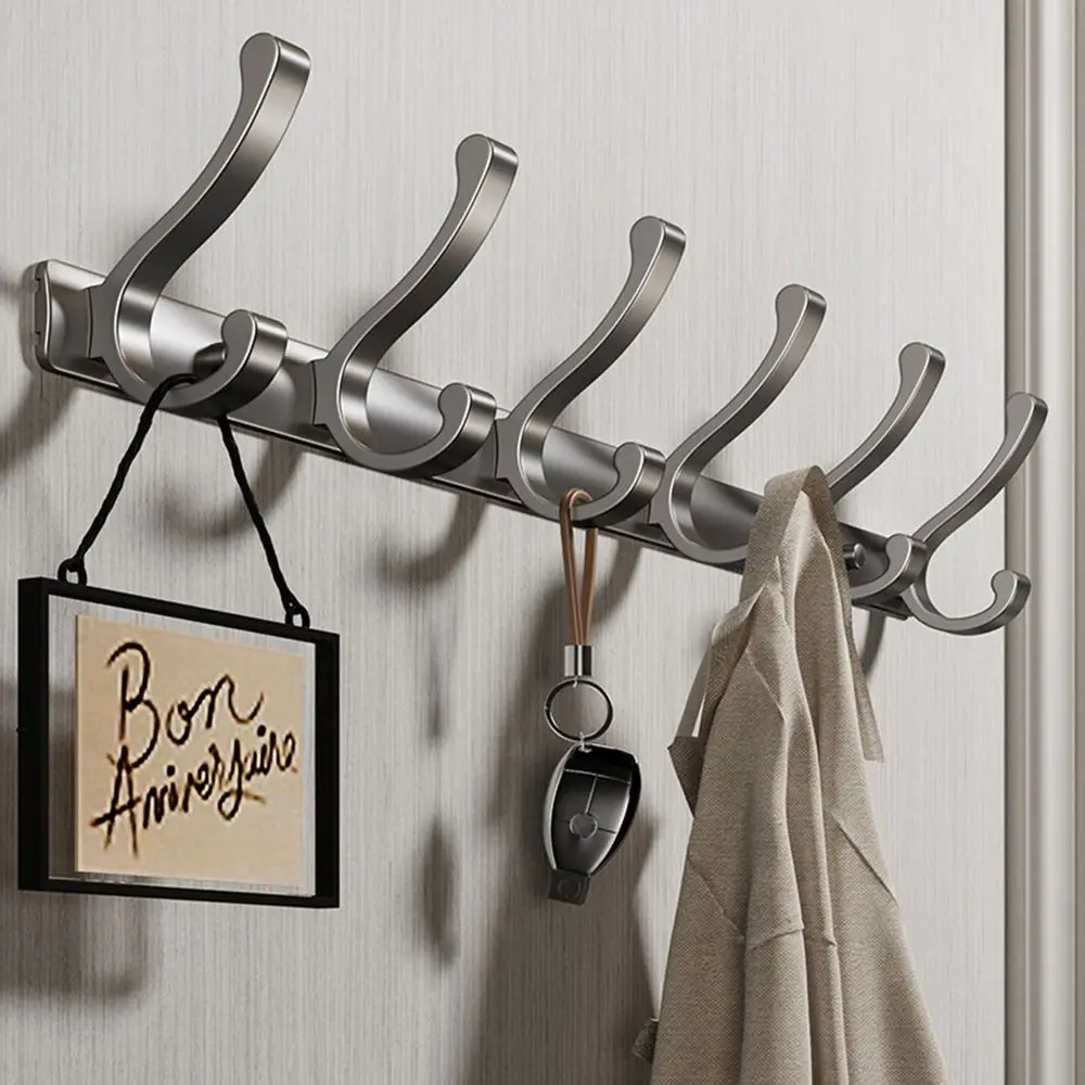 Durable Wall-mounted Hooks Hanger Over-the-door Perforation-free Clothes Holder Space Aluminum Multifunctional Door Rack 1pc