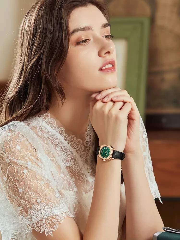 Carnival High Quality Classic Retro Women's Square Green Quartz Watch Women's Clock Luxury Style Sapphire Crystal Wristwatch