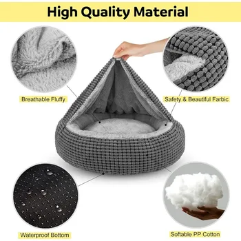 Dog Bed with Attached Blanket for Small Dogs or Cats, Soft Plush Cozy Donut Cuddler Hooded Pet Beds Washable. Round Puppy Bed 3