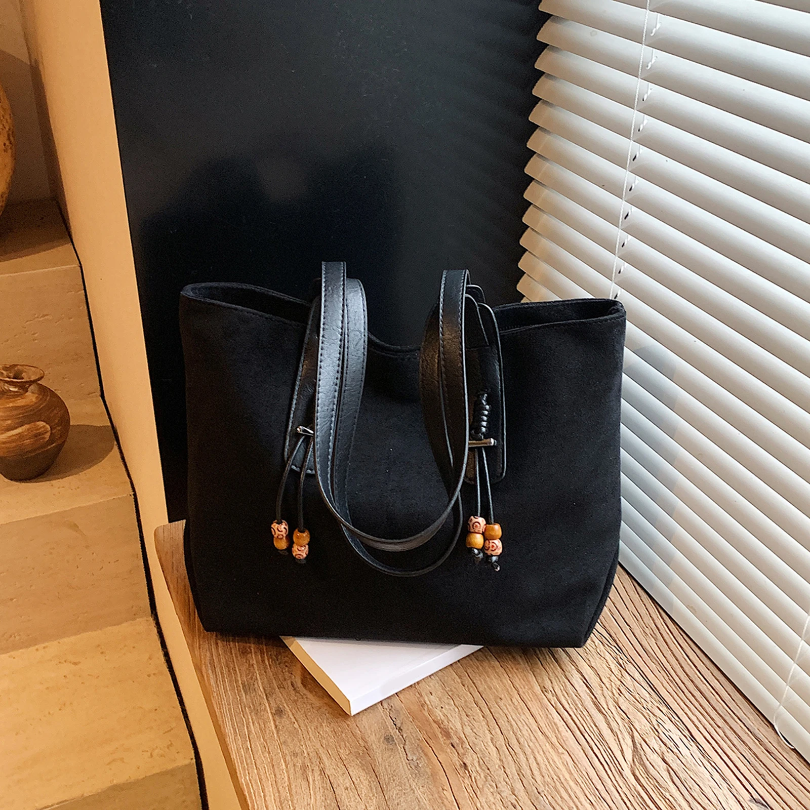 Faux Suede Casual Shoulder Bag Large Capacity Trendy Tote Briefcase Stylish Matte Tote Bag Travel Date Work Shoulder Bag