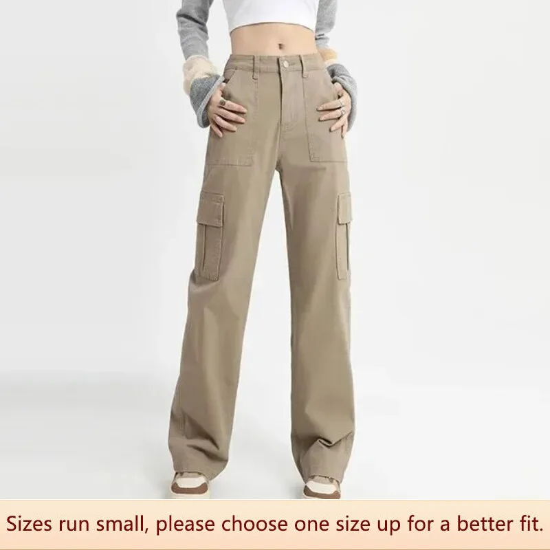 HighwaistKhakiWorkwearJeansWomenAutumnSpicyGirlWashedLoose