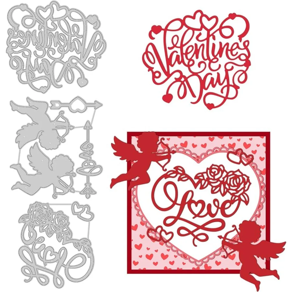 

Love Theme Cutting Dies Cupid Carbon Steel Die Cuts Happy Valentine's Day Embossing Stencil Template for Card Making Scrapbook