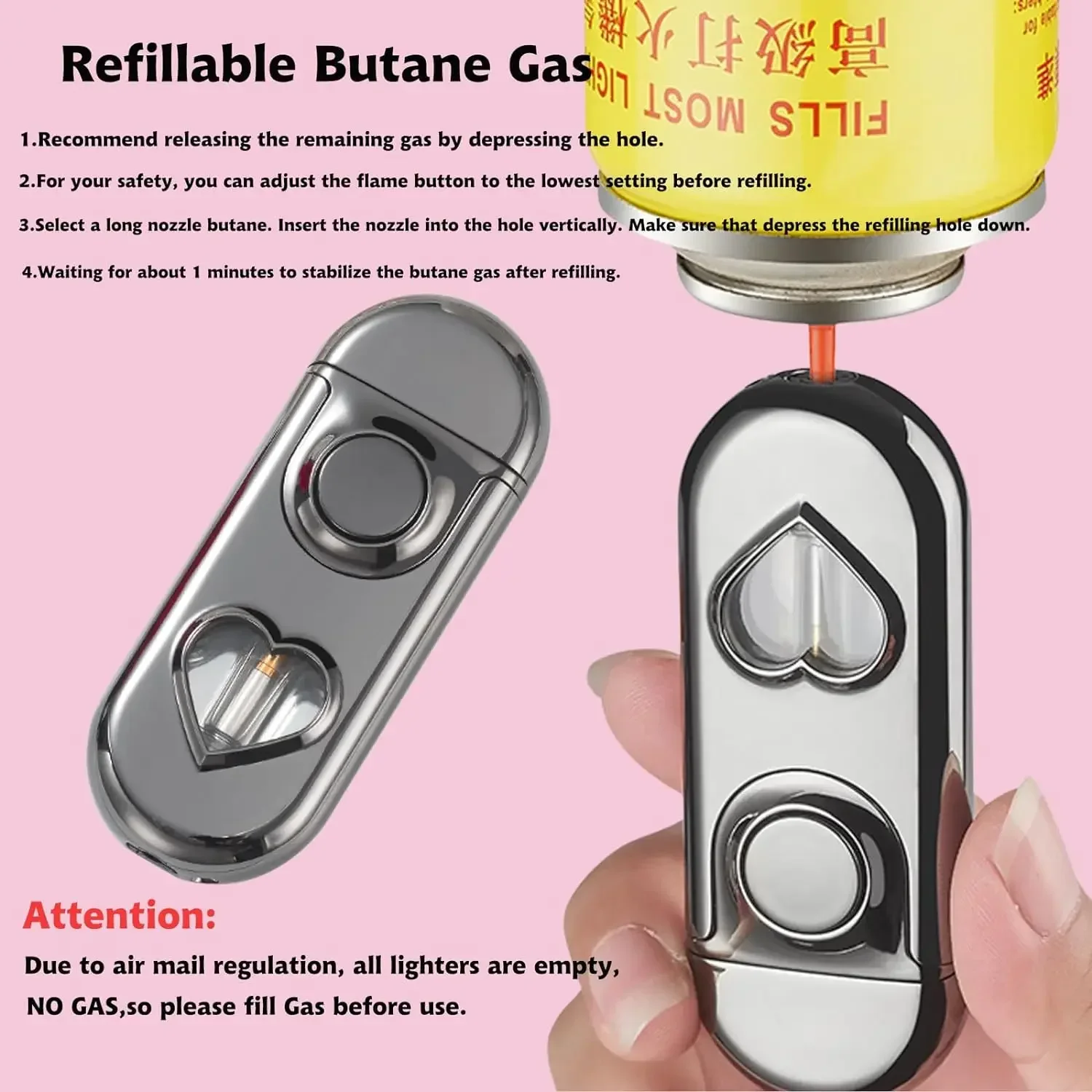 Dual Flames Unique Heart shaped Lighter Visible Butane Gas Torch Lighters Metal Flint Portable Windproof Cigarette Cigar