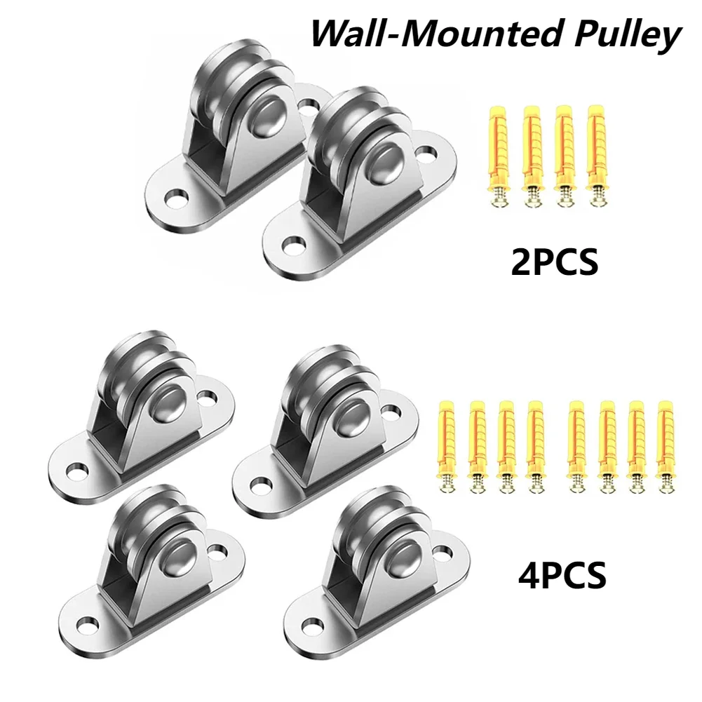 Heavy Duty Fixed Pulley Detachable Pulley Block Kit Wall-Mounted Loading 176 Lb for Sliding Gate and Wire Rope 2/4Pcs fixed pulley