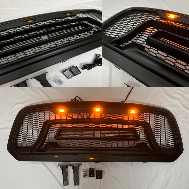 グリル Fits 2013-2018ラム1500 / 19-20ラム1500クラシックアッパーステンレスブラックメッシュグリル Fits 2013-2018 Ram 1500/19-20 Ram 1500 Class USグリル 2013-2018ラム1500リベットスタッドブラックメッシュグリル