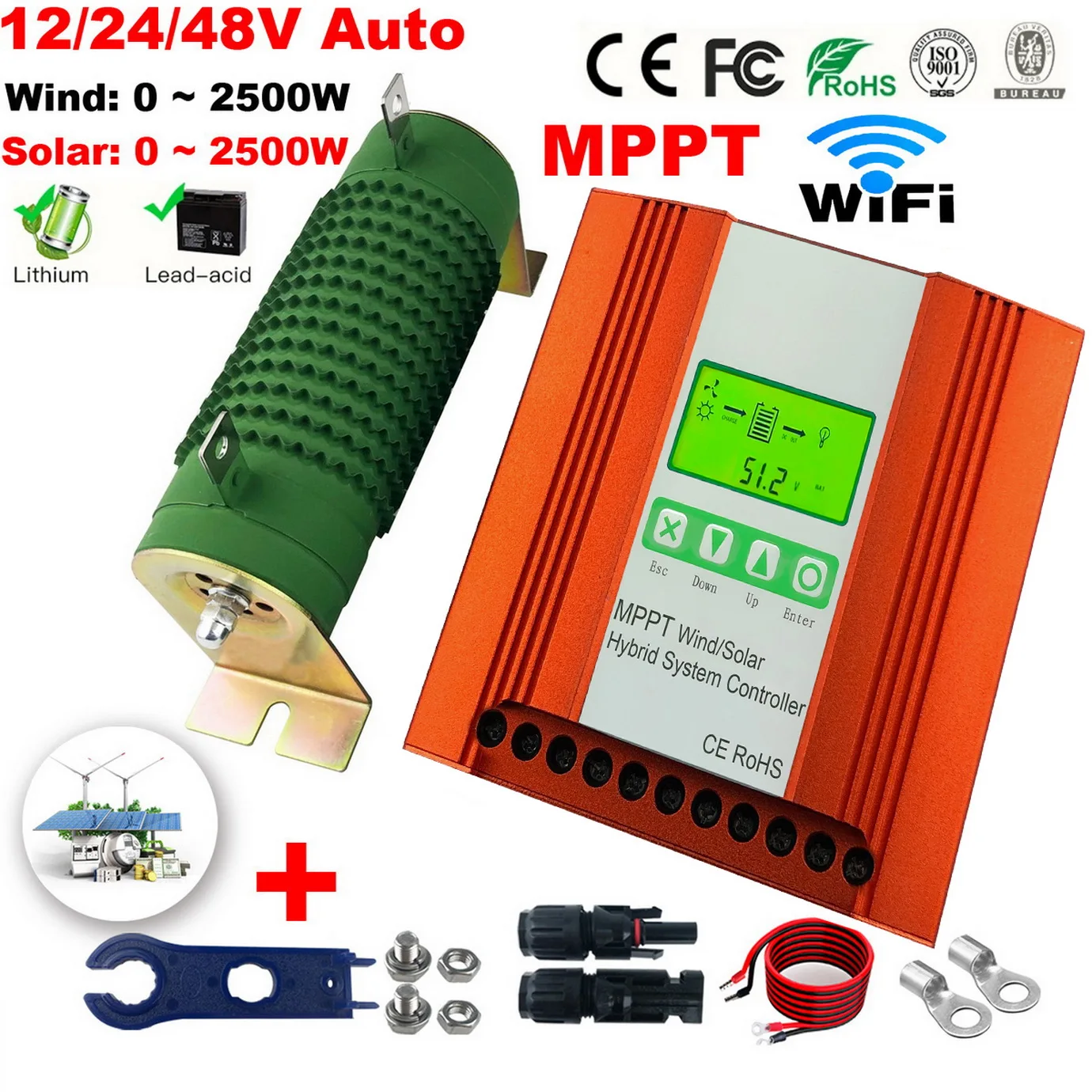 12V 24V 48V 5000W Regolatore Di Carica Solare Eolico Ibrido Mppt Generatore Eolico Sistema Solare Per Batteria Al Piombo Al Litio Lifepo4