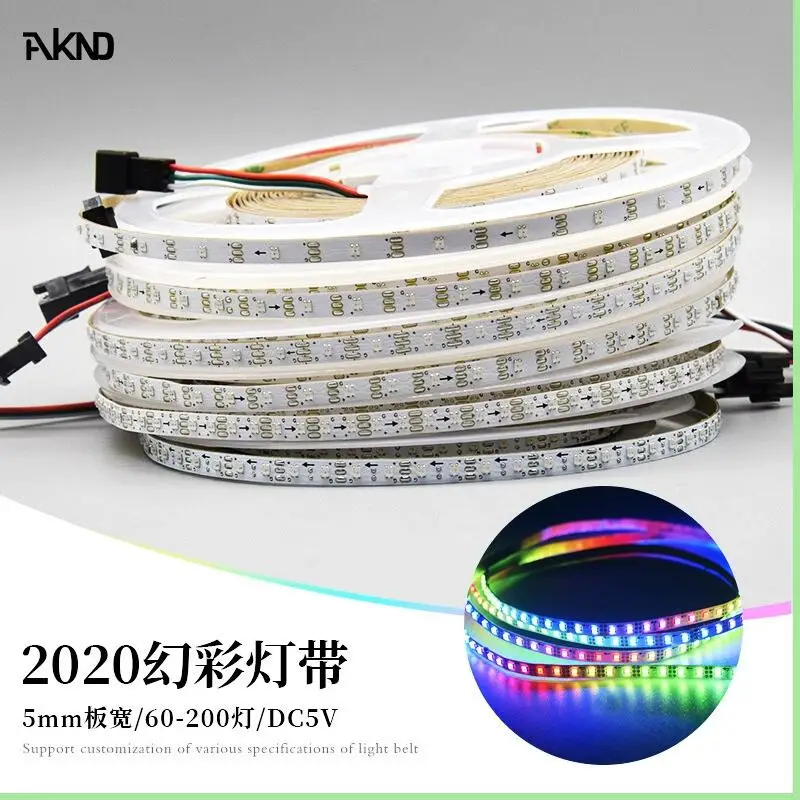 매우 좁은 PCB 5mm 폭 DC12V WS2812-2020 개별적으로 주소 지정이 가능한 RGBIC 조명 스트립 IP20 100/120/160/200LED/m