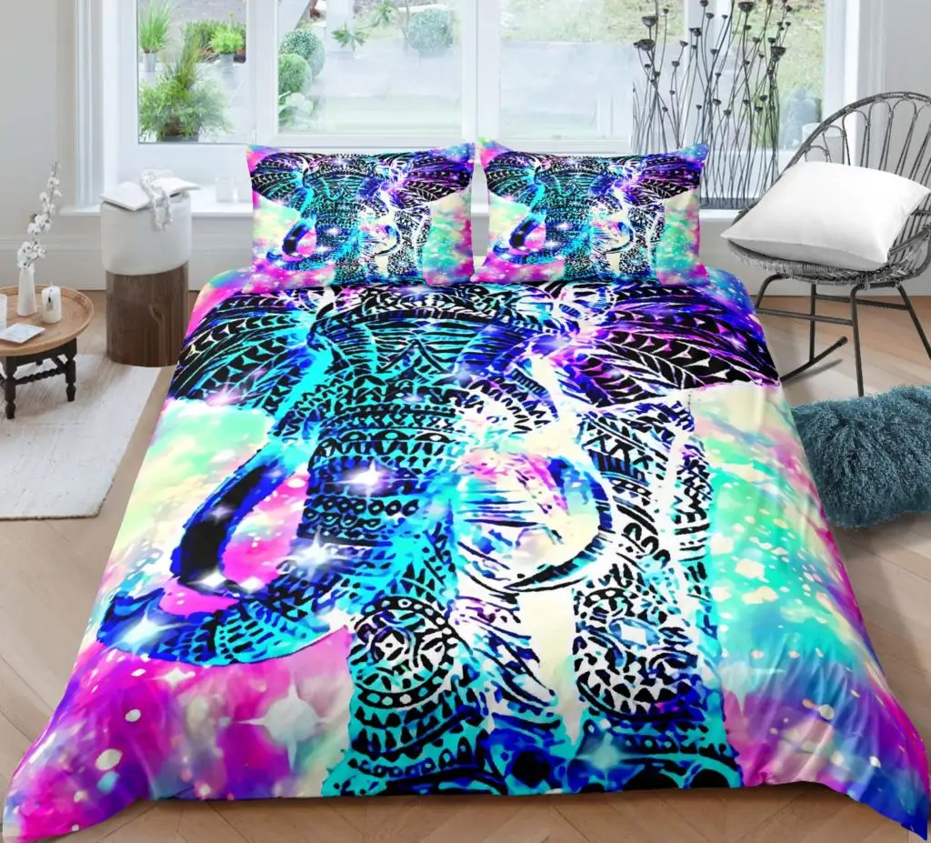 

Cool Bohemian Elephant Bedding Set Soft Bedspreads For Bed 3-piece Comefortable 2/3Pcs Cover Quilt With Pillowcase