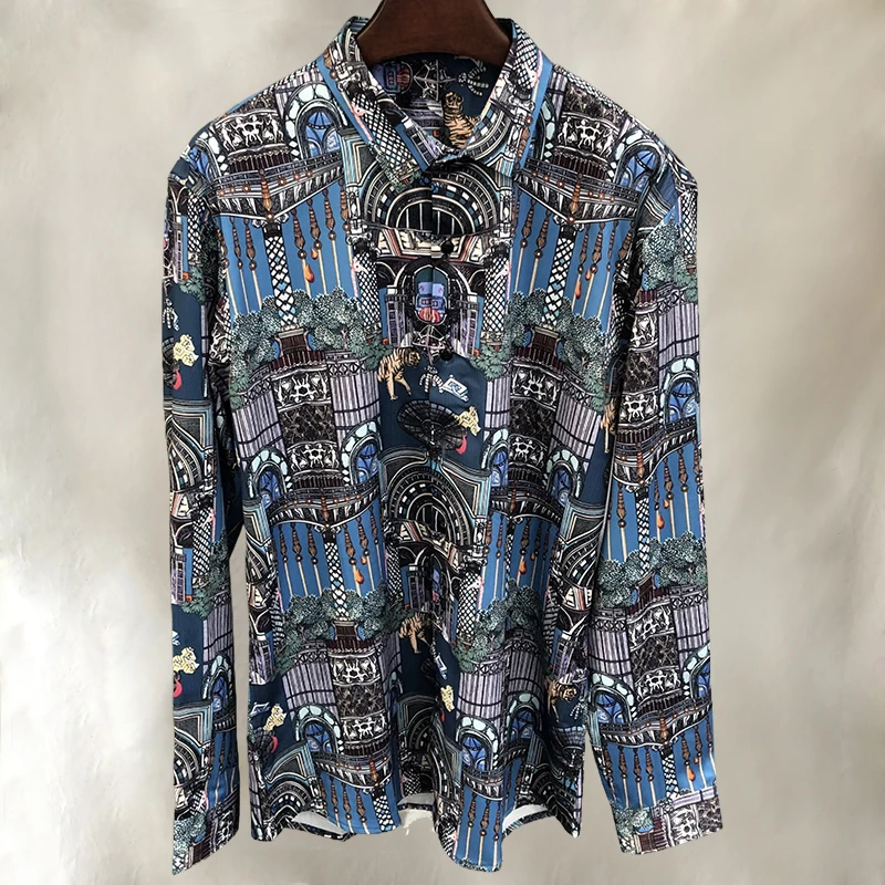 

Рубашка мужская с контрастным принтом, корейский стиль, Классическая приталенная, уличная одежда, весна 2024