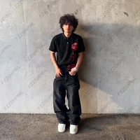 Y2K Polo Harajuku imprimé graphique Rock Goth surdimensionné à manches courtes T-shirt Hip Hop col boutonné chemise Punk T-shirt décontracté 3