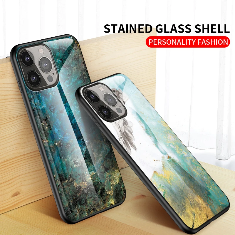 Fashion Marble Tempered Glass Case For iPhone 13 12 11 14 Pro XSMax XR 8 7 6 Plus SE2020 Silicone_voghion.com