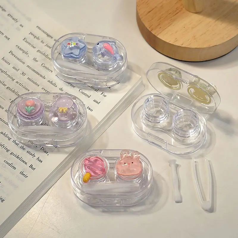 1pcs Cosmetic Contact Lens Box Cute Animal Box Clip Pliers Portable Contact Lens Case Women Girls Travel Case ping