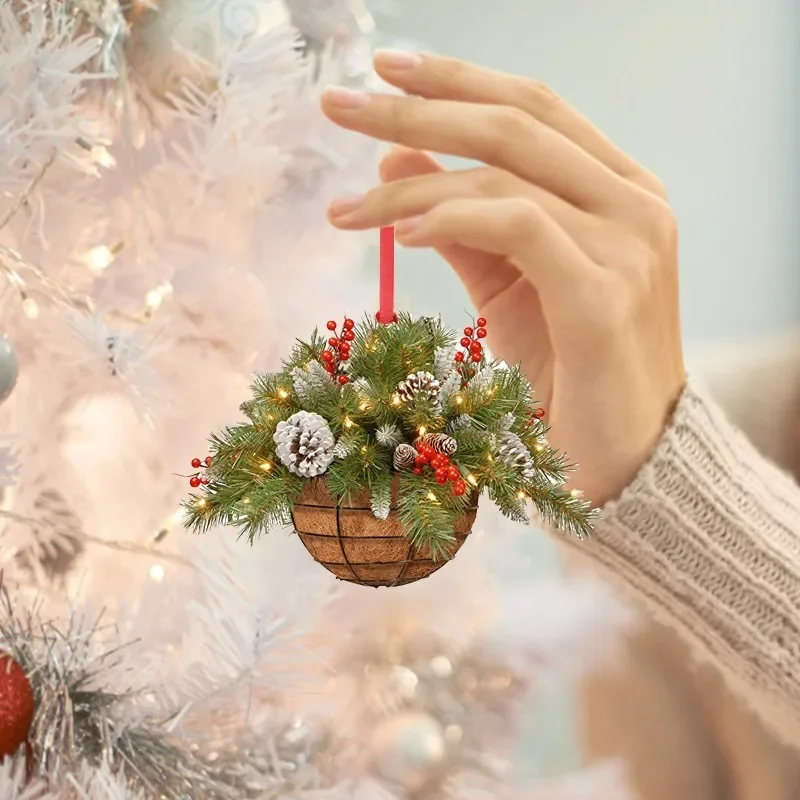 Christmas Pendant Artificial Hanging Flower Basket 2D Garland Plant Christmas Tree Ornament Decoration