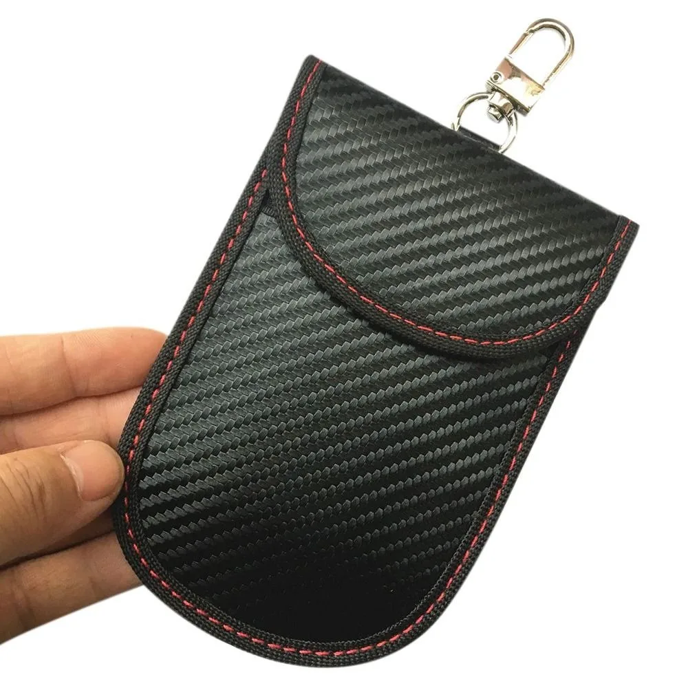 Anti-Theft RFID Blocking Carbon Fiber Key Fob Pouch - Black