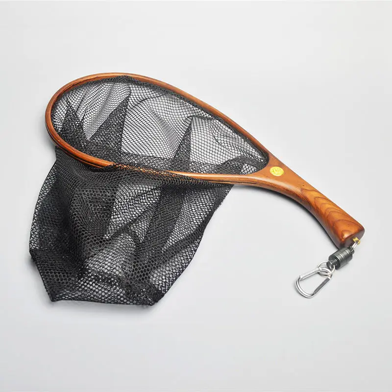 Fishing Net Fishing Landing Net Elm Handle Fly Fishing Hand Net Wooden for Stream Lures Outdoor