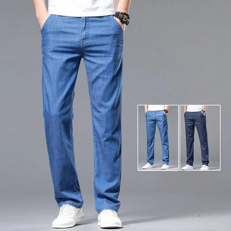 

2023 Summer New Jeans Men High Quality Thin Light Straight Tube Loose Stretch Casual Men's Long Pants Plus Size 36 38 40