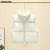 Elegant Quilted Chic Coats Fashion Sleeve Stand Collar Zipper Black Basic Autumn Winter Jackets Casual Office Lady Vest Jacket 5
