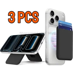 Premium Leather Magnetic Wallet Card Holder with Hidden Stand Feature (Black - 3pcs)