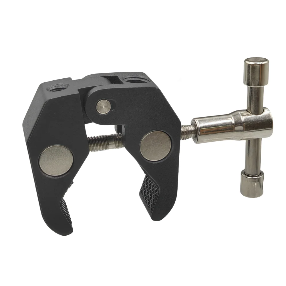 מחזיק מתכת אלומיניום עם זרוע קליפ מרובת תכליתיות עם חור ברג 3/8 1/4 למצלמת DSLR טריפוד