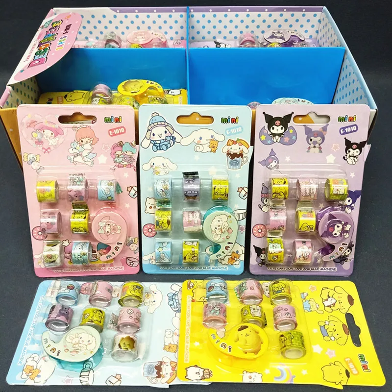 24-pz-sanrio-kuromi-my-melody-mini-cartoon-tape-fai-da-te-pompompurin-stickers-tool-set-notebook-sticker-materiale-stazionario-all'ingrosso