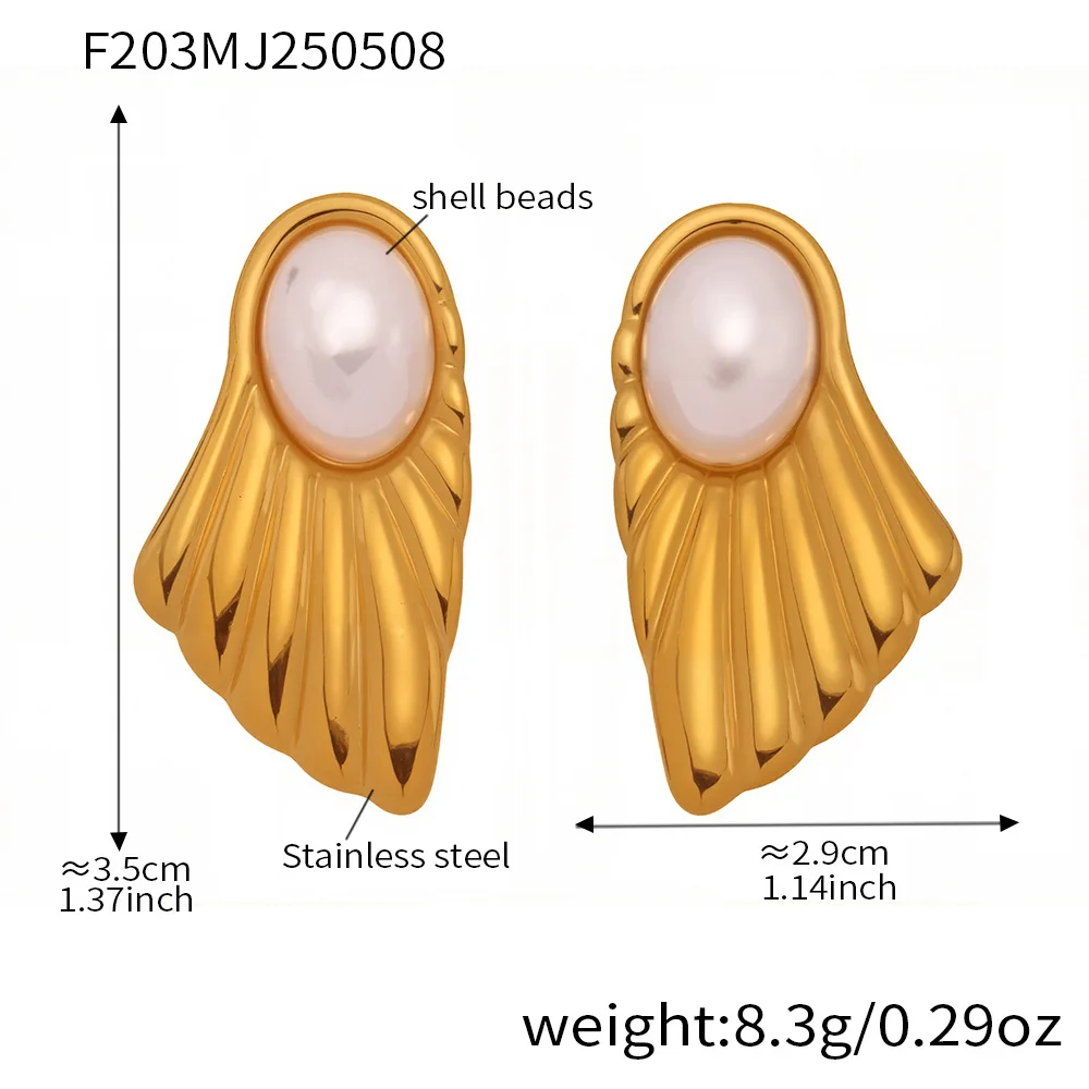 Elegante Muschelperlen-Ohrringe in Flügelform für Damen, 316 Edelstahl, Gold- oder Silberfarben, Persönliche Ohrstecker, Luxus-Schmuck für Mädchen – Detail 7