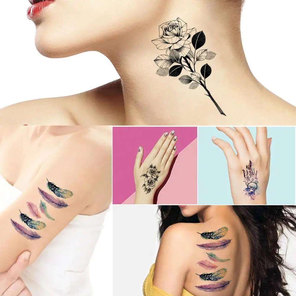 1PC 3D Rose Flower Temporary Tattoo Sticker Women Body Fake Leg Black Art  Rose Sticker Tattoo Arm Realistic Tattoo Waterpro T6U2 - AliExpress